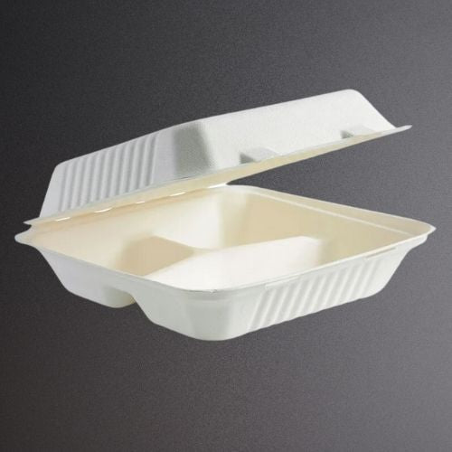 9’’ Bagasse 3 Compartment Meal Box 235mm x 230mm x 75mm (200)