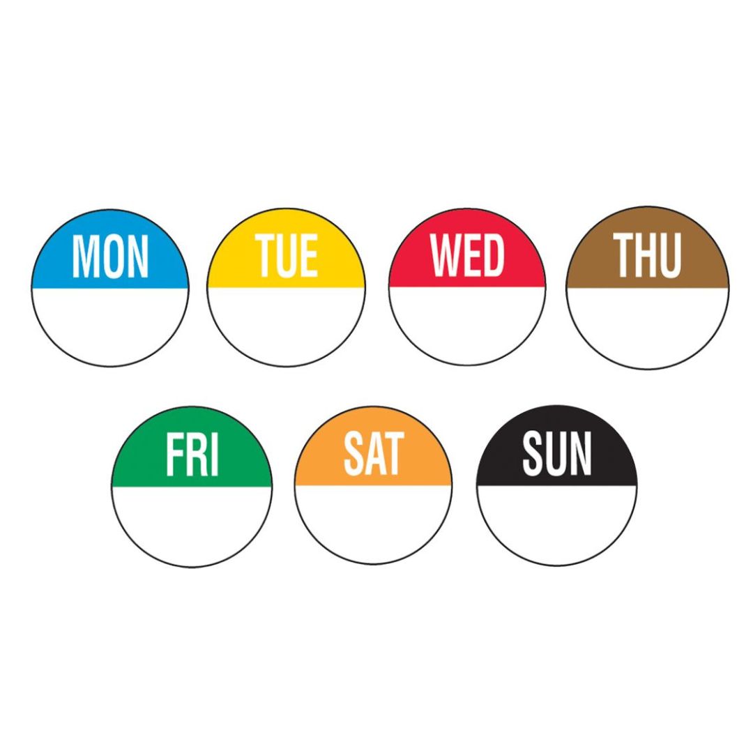 19mm Removable Day of the Week Labels 7 Days (7 X 1000) - Set (Options Dispenser & For Individual Days Available)