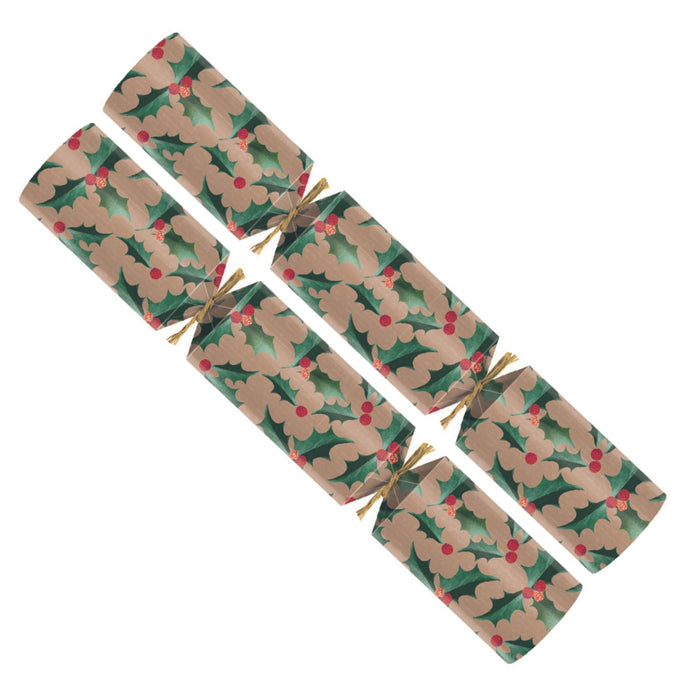 Kraft Holly Christmas Crackers 50 x 12" - 100% Recyclable - FSC Certified