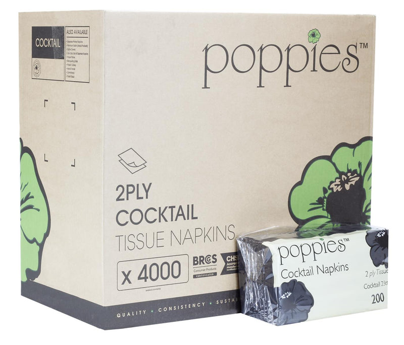 Cocktail Napkin 25x25cm 2ply 1/4 Fold (Pack of 4000) White Or Black