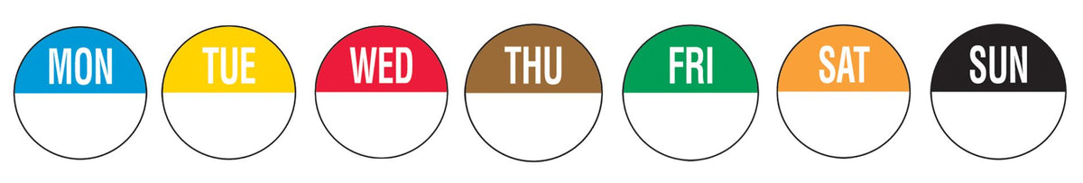 19mm Removable Day of the Week Labels 7 Days (7 X 1000) - Set (Options Dispenser & For Individual Days Available)