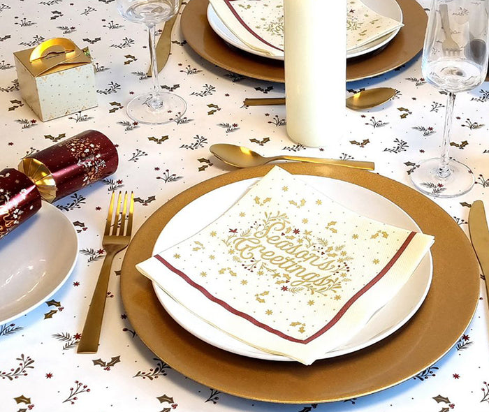 Burgandy Season's Greetings Tableware