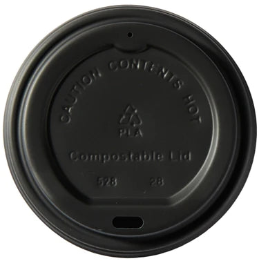 Black CPLA Compostable Lids - 44886 - Fits 12oz/16oz Cups  (1000)
