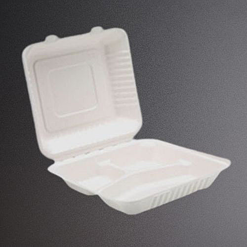 8’’ Bagasse 3 Compartment Meal Box 220mm x 202mm x 70mm (200)