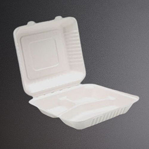 8’’ Bagasse 3 Compartment Meal Box 220mm x 202mm x 70mm (200)