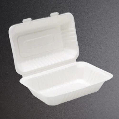 9" X 6" Bagasse Clamshell Lunch Box (250) 160mm x 230mm x 75mm