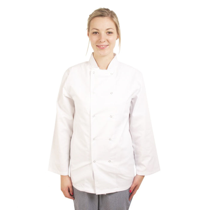 White Long Sleeved Chefs Jacket - Unisex (metal press stud fastening)