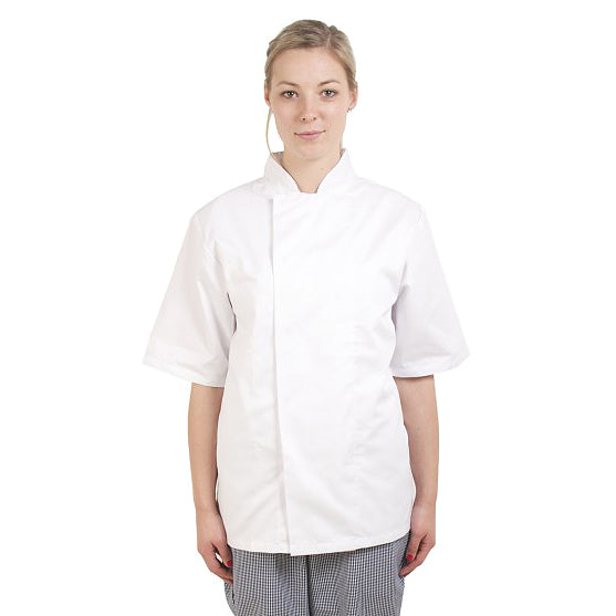 White Coolmax Chefs Jacket - Short Sleeved - Unisex (concealed press stud fastenings)