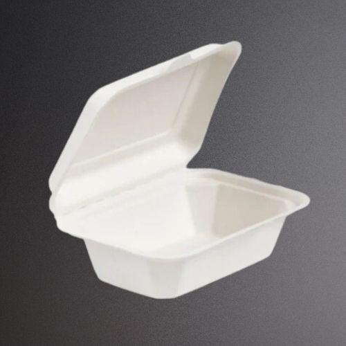 7" X 5" Bagasse Clamshell Lunch Box 180mm x 125mm x 65mm (6X100)