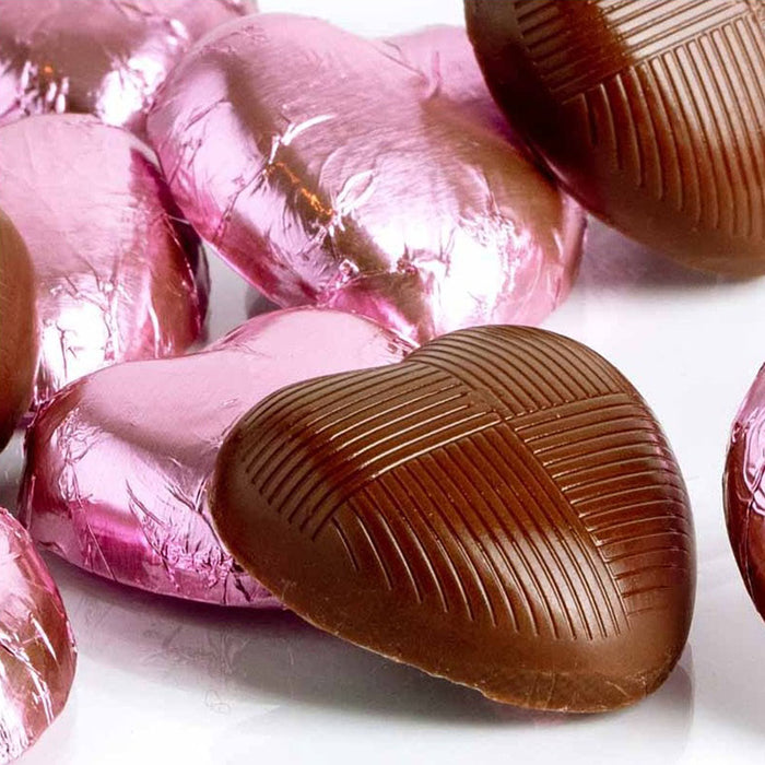 Pink Foiled Milk Chocolate Hearts