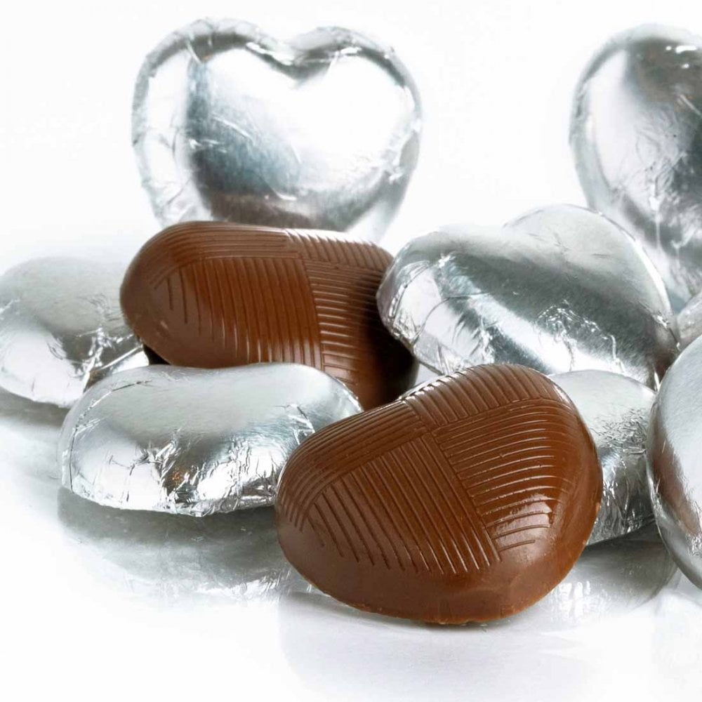 Silver Foiled Milk Chocolate Hearts